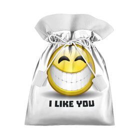 Подарочный 3D мешок с принтом I like you в Белгороде, 100% полиэстер | Размер: 29*39 см | Тематика изображения на принте: emoji | зубы | интернет | любовь | мем | настроение | симпатия | смайл | смайлик | улыбка | эмоджи