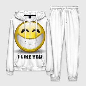 Мужской костюм 3D с принтом I like you в Белгороде, 100% полиэстер | Манжеты и пояс оформлены тканевой резинкой, двухслойный капюшон со шнурком для регулировки, карманы спереди | emoji | зубы | интернет | любовь | мем | настроение | симпатия | смайл | смайлик | улыбка | эмоджи