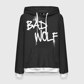 Женская толстовка 3D с принтом Bad wolf в Белгороде, 100% полиэстер  | двухслойный капюшон со шнурком для регулировки, мягкие манжеты на рукавах и по низу толстовки, спереди карман-кенгуру с мягким внутренним слоем. | bbc | dimension | dr who | jenna coleman | jodie whittaker | matt smith | relative | resolution | space | tardis | the doctor | time | галлифрей | джоди уиттакер | доктор кто | тардис