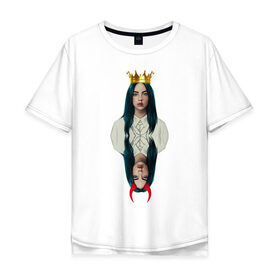 Мужская футболка хлопок Oversize с принтом Билли Айлиш в Белгороде, 100% хлопок | свободный крой, круглый ворот, “спинка” длиннее передней части | билли айлиш | дама | дьявол | знаменитость | королева | корона | рога