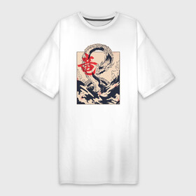 Платье-футболка хлопок с принтом Дракон в Белгороде,  |  | chine | dragon | japan | ocean | sea | water | дракон | иероглиф | китай | япония