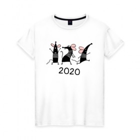 Женская футболка хлопок с принтом Веселые мышки 2020 в Белгороде, 100% хлопок | прямой крой, круглый вырез горловины, длина до линии бедер, слегка спущенное плечо | Тематика изображения на принте: 