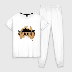 Женская пижама хлопок с принтом Сидней (Австралия) в Белгороде, 100% хлопок | брюки и футболка прямого кроя, без карманов, на брюках мягкая резинка на поясе и по низу штанин | 