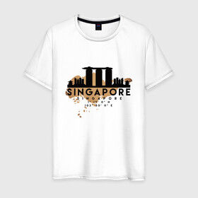 Мужская футболка хлопок с принтом Сингапур в Белгороде, 100% хлопок | прямой крой, круглый вырез горловины, длина до линии бедер, слегка спущенное плечо. | city | singapore | travel | город | европа | карта | курорт | мир | приключение | путешествие | сингапур | столица | страна | тиризм | турист | флаг