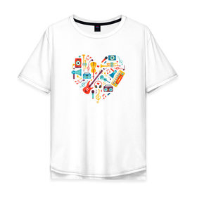 Мужская футболка хлопок Oversize с принтом Музыкальное Сердце в Белгороде, 100% хлопок | свободный крой, круглый ворот, “спинка” длиннее передней части | музыка | музыкальное сердце | музыкальные инструменты | рисунок | сердце