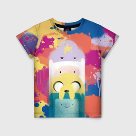 Детская футболка 3D с принтом Adventure Time в Белгороде, 100% гипоаллергенный полиэфир | прямой крой, круглый вырез горловины, длина до линии бедер, чуть спущенное плечо, ткань немного тянется | adventure time | dsgnosadchaya | vdosadir | бимо | время приключений | джейк | пендлтон уорд | пупырка | финн