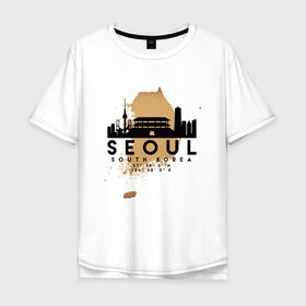 Мужская футболка хлопок Oversize с принтом Сеул (Южная Корея) в Белгороде, 100% хлопок | свободный крой, круглый ворот, “спинка” длиннее передней части | Тематика изображения на принте: city | korea | seoul | travel | город | европа | карта | корея | мир | приключение | путешествие | сеул | столица | страна | туризм | турист | флаг