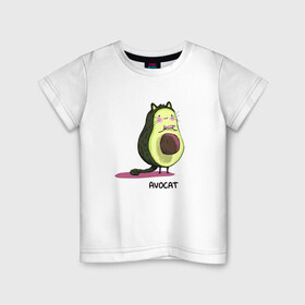 Детская футболка хлопок с принтом Авокот в Белгороде, 100% хлопок | круглый вырез горловины, полуприлегающий силуэт, длина до линии бедер | avocat | авокадо | кот | рисунок