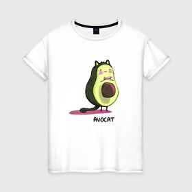 Женская футболка хлопок с принтом Авокот в Белгороде, 100% хлопок | прямой крой, круглый вырез горловины, длина до линии бедер, слегка спущенное плечо | avocat | авокадо | кот | рисунок