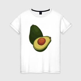 Женская футболка хлопок с принтом Авокадо в Белгороде, 100% хлопок | прямой крой, круглый вырез горловины, длина до линии бедер, слегка спущенное плечо | авокадо | еда | рисунок