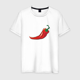 Мужская футболка хлопок с принтом Перец Чили в Белгороде, 100% хлопок | прямой крой, круглый вырез горловины, длина до линии бедер, слегка спущенное плечо. | перец | перец чили | рисунок