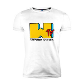 Мужская футболка премиум с принтом WTF happened to music в Белгороде, 92% хлопок, 8% лайкра | приталенный силуэт, круглый вырез ворота, длина до линии бедра, короткий рукав | mtv | music | tv | wtf | логотип | музыка | тв