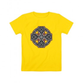 Детская футболка хлопок с принтом Кельтский крест в Белгороде, 100% хлопок | круглый вырез горловины, полуприлегающий силуэт, длина до линии бедер | кельтские | кельтский | крест | культура | славяне