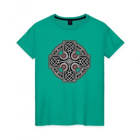 Женская футболка хлопок с принтом Кельтский крест в Белгороде, 100% хлопок | прямой крой, круглый вырез горловины, длина до линии бедер, слегка спущенное плечо | кельтские | кельтский | крест | культура | славяне