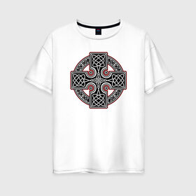 Женская футболка хлопок Oversize с принтом Кельтский крест в Белгороде, 100% хлопок | свободный крой, круглый ворот, спущенный рукав, длина до линии бедер
 | кельтские | кельтский | крест | культура | славяне