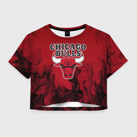 Женская футболка Crop-top 3D с принтом CHICAGO BULLS | ЧИКАГО БУЛЛС в Белгороде, 100% полиэстер | круглая горловина, длина футболки до линии талии, рукава с отворотами | 23 | bright | bulls | chicago bulls | fire | flame | heat | jordan | light | logo | michael jordan | nba | paris saint germain | psg | red | sport | wildfire | быки | джордан | искры | лого | майкл джордан | огненный | огонь | пламя | пожар