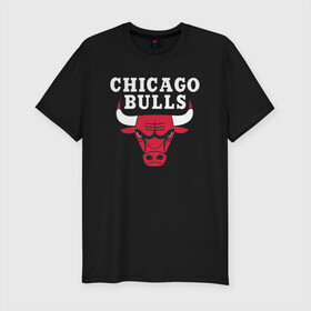 Мужская футболка хлопок Slim с принтом CHICAGO BULLS в Белгороде, 92% хлопок, 8% лайкра | приталенный силуэт, круглый вырез ворота, длина до линии бедра, короткий рукав | Тематика изображения на принте: bulls | chicago | chicago bulls | nba | red bulls | usa | америка | быки | нба | сша | чикаго буллс