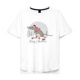 Мужская футболка хлопок Oversize с принтом Крыса на самокате 2020 в Белгороде, 100% хлопок | свободный крой, круглый ворот, “спинка” длиннее передней части | 