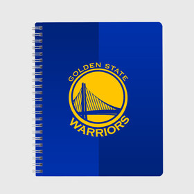 Тетрадь с принтом GOLDEN STATE WARRIORS в Белгороде, 100% бумага | 48 листов, плотность листов — 60 г/м2, плотность картонной обложки — 250 г/м2. Листы скреплены сбоку удобной пружинной спиралью. Уголки страниц и обложки скругленные. Цвет линий — светло-серый
 | Тематика изображения на принте: golden state | golden state warriors | gsw | nba | usa | америка | голден стэйт уорриорз | гсв | нба | сша