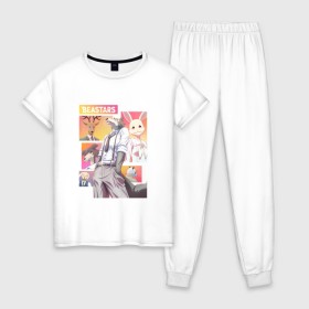 Женская пижама хлопок с принтом Beastars в Белгороде, 100% хлопок | брюки и футболка прямого кроя, без карманов, на брюках мягкая резинка на поясе и по низу штанин | anime | beastars | аниме | выдающиеся звери