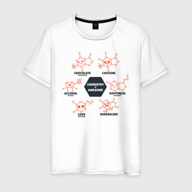 Мужская футболка хлопок с принтом Химия в Белгороде, 100% хлопок | прямой крой, круглый вырез горловины, длина до линии бедер, слегка спущенное плечо. | biology | geek | science | биология | гик | молекула | молекулы | наука | физика | химия