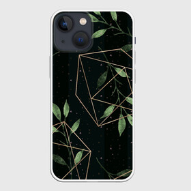 Чехол для iPhone 13 mini с принтом Геометрия в природе в Белгороде,  |  | абстрактное | белое | ветви | ветвь | ветка | геометрические фигуры | желтое | зелёное | капли | листок | листья | природа | точки | чёрное