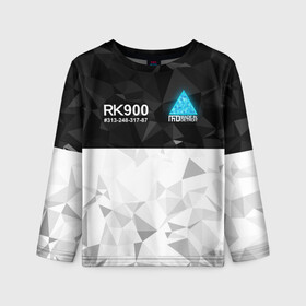 Детский лонгслив 3D с принтом RK900 CONNOR | КОННОР РК900 в Белгороде, 100% полиэстер | длинные рукава, круглый вырез горловины, полуприлегающий силуэт
 | Тематика изображения на принте: ai | android | connor | detroit | detroit become human | rk 800 | rk 900 | андроиды | детектив | игра | интерактивное кино | кара | коннор | маркус | роботы | фирменный стиль | экшн