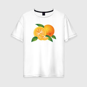 Женская футболка хлопок Oversize с принтом Апельсины в Белгороде, 100% хлопок | свободный крой, круглый ворот, спущенный рукав, длина до линии бедер
 | апельсины | еда | рисунок | фрукт