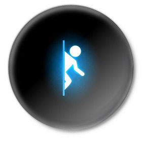 Значок с принтом Portal в Белгороде,  металл | круглая форма, металлическая застежка в виде булавки | Тематика изображения на принте: portal | игра | футболка | чёрный