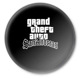 Значок с принтом GTA San Andreas в Белгороде,  металл | круглая форма, металлическая застежка в виде булавки | gta | sa | sanandreas | футболка | чёрный