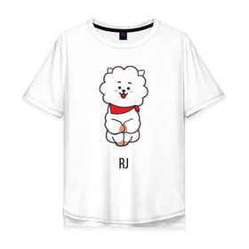 Мужская футболка хлопок Oversize с принтом BTS BT21 RJ в Белгороде, 100% хлопок | свободный крой, круглый ворот, “спинка” длиннее передней части | bt21 | bts | j hope | jimin | jin | jungkook | k pop | puzzle star bt21 | rj | rm | suga | v | для детей | игра | музыка