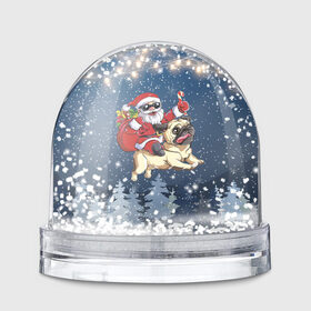 Снежный шар с принтом Санта едет на мопсе в Белгороде, Пластик | Изображение внутри шара печатается на глянцевой фотобумаге с двух сторон | 