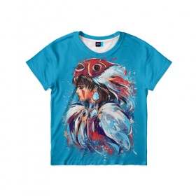 Детская футболка 3D с принтом Принцесса Мононоке в Белгороде, 100% гипоаллергенный полиэфир | прямой крой, круглый вырез горловины, длина до линии бедер, чуть спущенное плечо, ткань немного тянется | eboshi | ghibli | hayao | hime | lady | miyazaki | mononoke | princess | studio | аситака | волчица | гибли | дух леса | мононоке | моро | сан