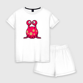 Женская пижама с шортиками хлопок с принтом Пришелец в Белгороде, 100% хлопок | футболка прямого кроя, шорты свободные с широкой мягкой резинкой | пришелец | рисунок