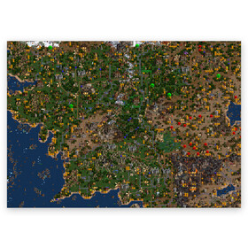 Поздравительная открытка с принтом Карта в Heroes 3 в Белгороде, 100% бумага | плотность бумаги 280 г/м2, матовая, на обратной стороне линовка и место для марки
 | game | heroes | heroes iii | битва | бои | бой | варвар | видеоигра | герои | герои 3 | дуэли | дуэль | замки | замок | земли | земля | игра | карта | карты | киберспорт | континент | маг | маги | орки | редактор карт