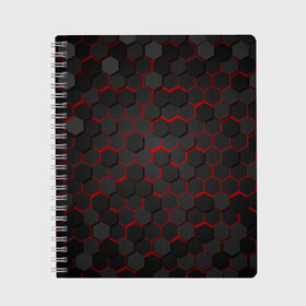 Тетрадь с принтом OCTAGON красный в Белгороде, 100% бумага | 48 листов, плотность листов — 60 г/м2, плотность картонной обложки — 250 г/м2. Листы скреплены сбоку удобной пружинной спиралью. Уголки страниц и обложки скругленные. Цвет линий — светло-серый
 | neon octagon | octagon | красные соты | красные соты в неоне | неон | неоновые соты | шестиугольники