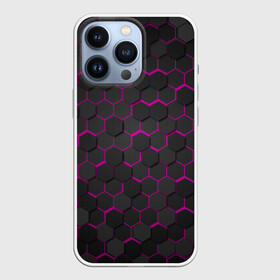 Чехол для iPhone 13 Pro с принтом OCTAGON розовый в Белгороде,  |  | neon octagon | octagon | неон | неоновые соты | розовые соты | розовые соты в неоне | шестиугольники