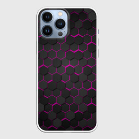 Чехол для iPhone 13 Pro Max с принтом OCTAGON розовый в Белгороде,  |  | neon octagon | octagon | неон | неоновые соты | розовые соты | розовые соты в неоне | шестиугольники