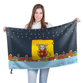 Флаг 3D с принтом Мышонок с сыром в Белгороде, 100% полиэстер | плотность ткани — 95 г/м2, размер — 67 х 109 см. Принт наносится с одной стороны | 