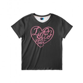 Детская футболка 3D с принтом Listen to your heart в Белгороде, 100% гипоаллергенный полиэфир | прямой крой, круглый вырез горловины, длина до линии бедер, чуть спущенное плечо, ткань немного тянется | 