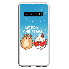 Чехол для Samsung Galaxy S10 с принтом Molang Merry Christmas в Белгороде, Силикон | Область печати: задняя сторона чехла, без боковых панелей | chicken | christmas | deer | korea | molang | newyear | piupiu | rabbit | smow | snowflakes | winter | год | зима | корея | кролик | моланг | новый | олень | пиу | рождество | снег | снежинка