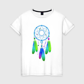 Женская футболка хлопок с принтом Ловец Снов в Белгороде, 100% хлопок | прямой крой, круглый вырез горловины, длина до линии бедер, слегка спущенное плечо | ловец снов | перья | рисунок | сон