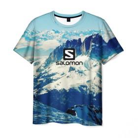 Мужская футболка 3D с принтом SALOMON в Белгороде, 100% полиэфир | прямой крой, круглый вырез горловины, длина до линии бедер | salomon | горы | снег | спорт