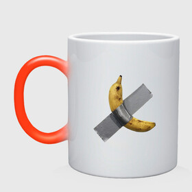 Кружка хамелеон с принтом  Банан за 120 тысяч долларов в Белгороде, керамика | меняет цвет при нагревании, емкость 330 мл | Тематика изображения на принте: art basel | banan | mem | memas | meme | мем | мемас | мемчик