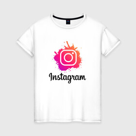 Женская футболка хлопок с принтом INSTAGRAM в Белгороде, 100% хлопок | прямой крой, круглый вырез горловины, длина до линии бедер, слегка спущенное плечо | insta | instagram | instagramm | social | видео | инста | инстаграм | инстаграмм | приложение | социальная сеть | фото