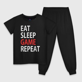 Детская пижама хлопок с принтом Eat sleep game repeat в Белгороде, 100% хлопок |  брюки и футболка прямого кроя, без карманов, на брюках мягкая резинка на поясе и по низу штанин
 | bf | cod | cs go | dota 2 | eat sleep game repert | esgr | gamer | games | lol | mem | memes | pc | ps3 | ps4 | wow | xbox | ешь спи играй повтори | игра | игрок | игры | мем | мемы