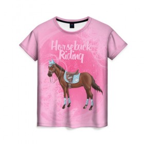 Женская футболка 3D с принтом Horseback Rading в Белгороде, 100% полиэфир ( синтетическое хлопкоподобное полотно) | прямой крой, круглый вырез горловины, длина до линии бедер | животные | конный спорт | конь | лошадь | наездник | спорт