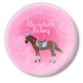 Значок с принтом Horseback Rading в Белгороде,  металл | круглая форма, металлическая застежка в виде булавки | животные | конный спорт | конь | лошадь | наездник | спорт