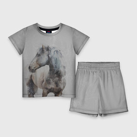 Детский костюм с шортами 3D с принтом лошадь в Белгороде,  |  | животные | конный спорт | конь | лошадь | наездник | спорт