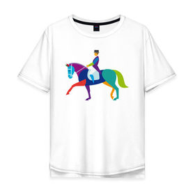 Мужская футболка хлопок Oversize с принтом Всадник на коне в Белгороде, 100% хлопок | свободный крой, круглый ворот, “спинка” длиннее передней части | Тематика изображения на принте: животные | конный спорт | конь | лошадь | наездник | спорт | стикер